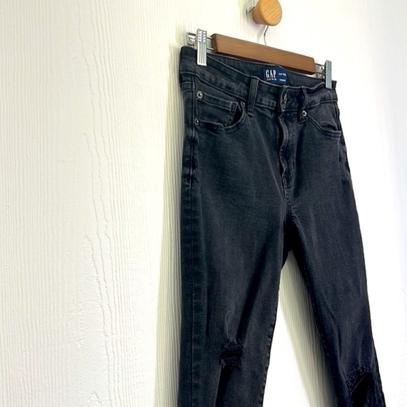 GAP - Y2K Black Stonewash Distressed Denim Jean Legging Size 4 - Picture 7 of 11